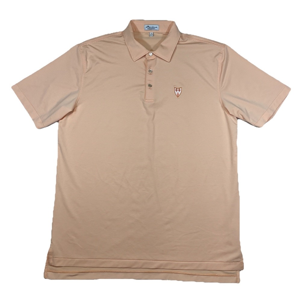 Peter Millar Summer Comfort Men Large Peach Striped Performance Golf Polo Shirt